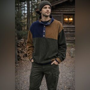VTG Woolrich John Rich & Bros Colorblock Fleece Pullover XL 90s Outdoor Gorpcore